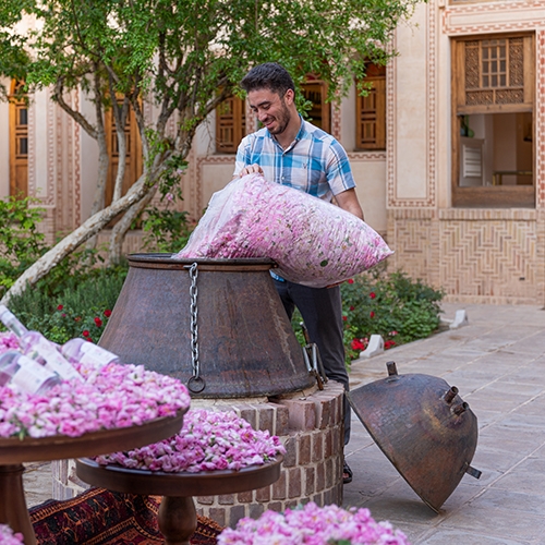 تکمیل ظرفیت گلاب‌گیری مهمانان غیر مقیم در سرای عامری‌ها